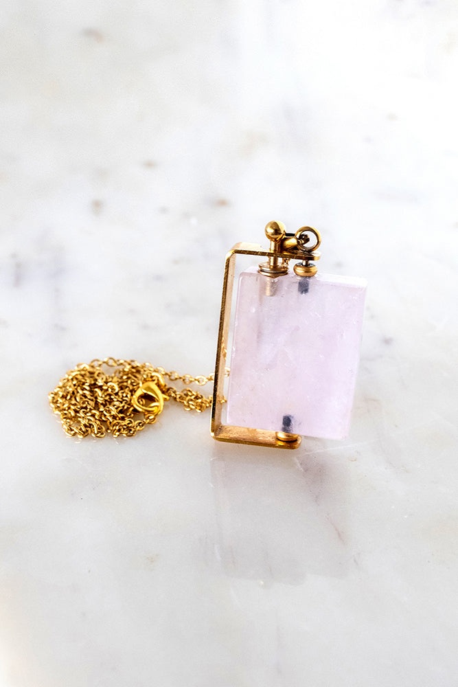 Rose Quartz Crystal Pendant + Perfume Holder + 18K Gold Chain - 26" SALE