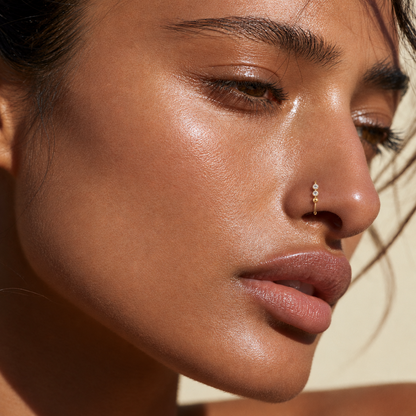 22K Gold- 2 studded with gold ball nose ring