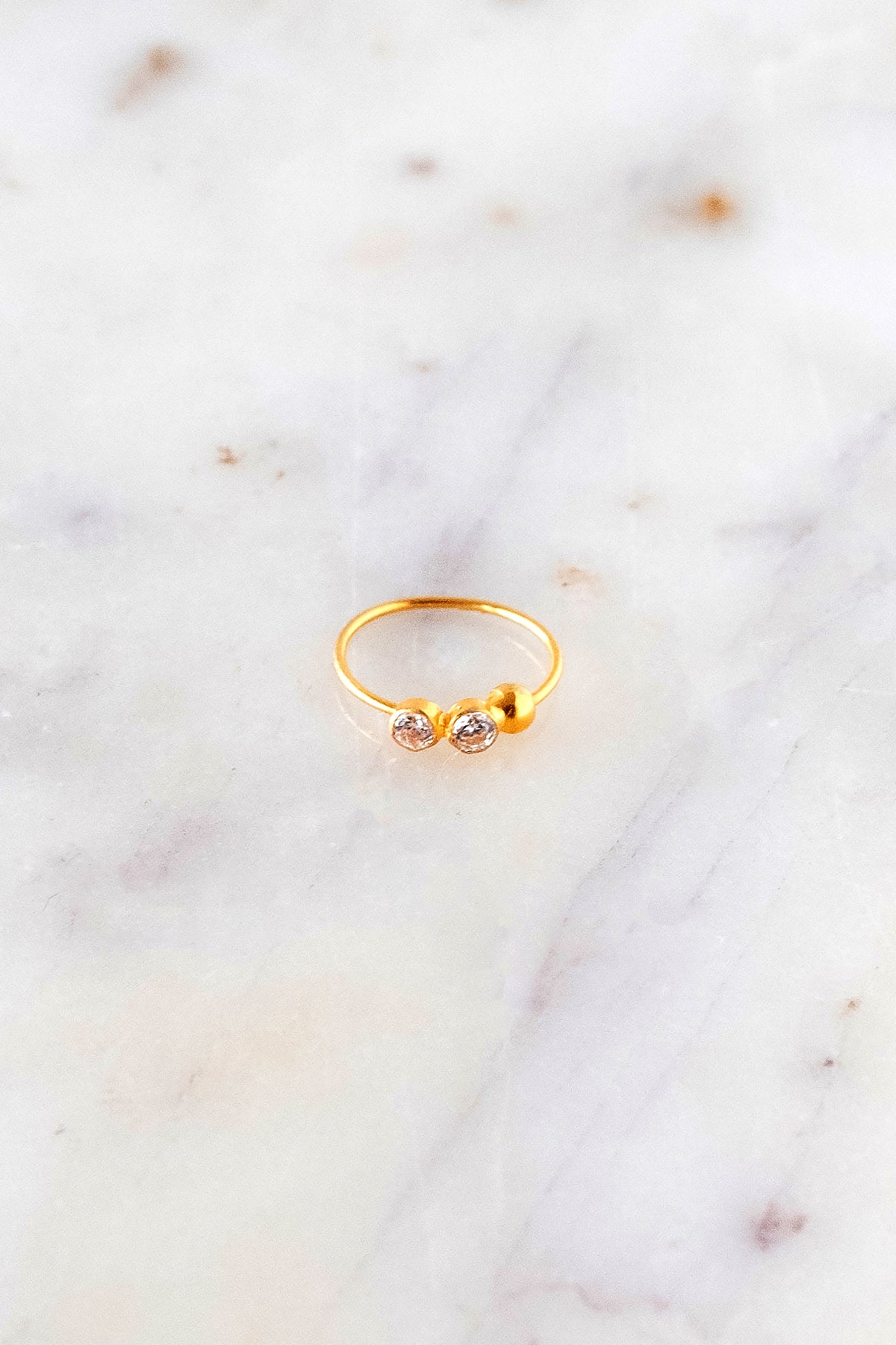 22K Gold- 2 studded with gold ball nose ring