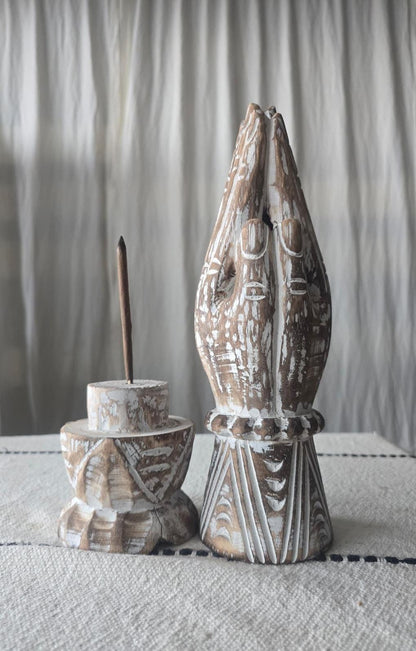 Limited Hand carved Wood Prayer Hands Incense Holder