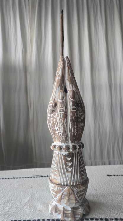 Limited Hand carved Wood Prayer Hands Incense Holder
